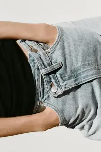 YUQORI BEL CHAPPAGINA KESIM TRF KENG PO'CHAKLI JEAN-Ochiq ko'k - 4