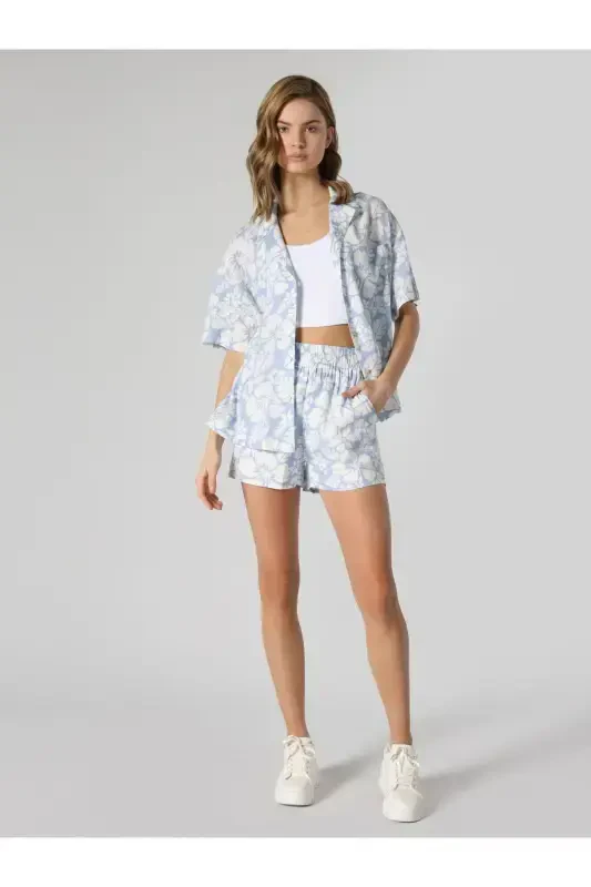 Yuqori bel, ko'k, bosma ayollar uchun shortilar. - 3