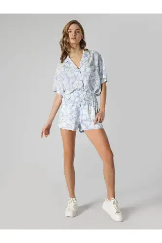 Yuqori bel, ko'k, bosma ayollar uchun shortilar. - 4