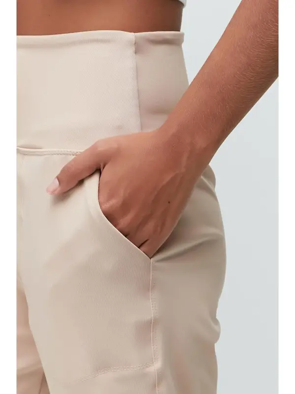 Yuqori Bel Manshetli Paça Jogger Sport Shim 811 Bej-Bej - 5