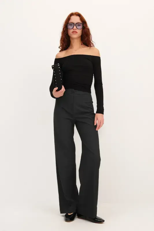 Yuqori Bel Wide Leg Pantolon Pn8130 - Dk14 - ADDAX