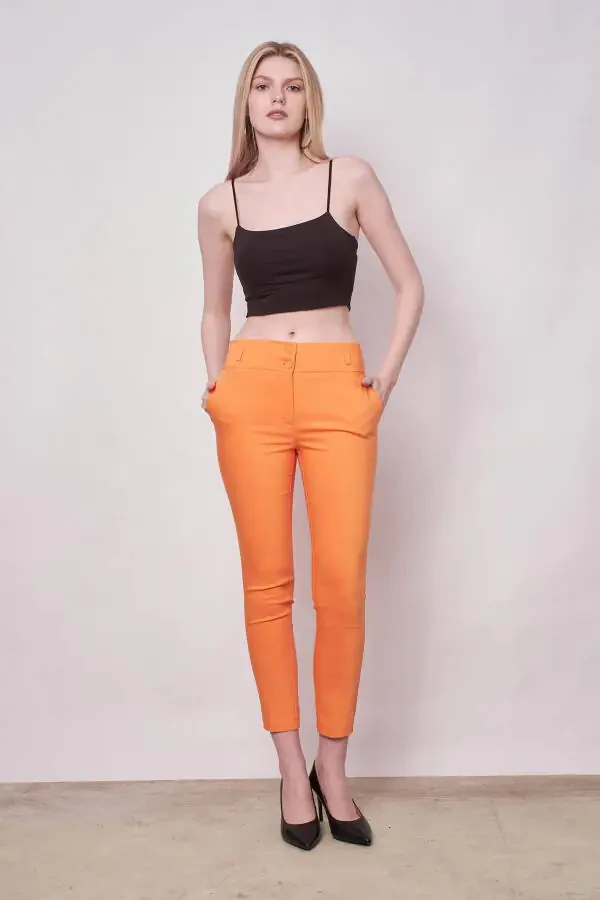 Yuqori belli, qalin kamarli, cho'ntakli toraygan shimlar -mango - 6