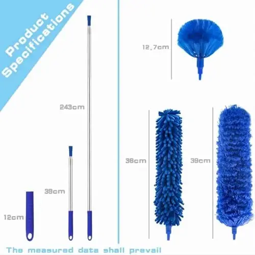 Yuqori shiftlar uchun Buysenton mikrofiber changyutgich, fan to'rlarini tozalash uchun changyutgich, 100 dyuymli teleskopik uzaytirish novchasi to'plami, qayta ishlatiladigan changyutgich, shift ventilyatorlari to'rlarini, pardalarni tozalash uchun yengil yuviladigan changyutgich. - Modazone (1)