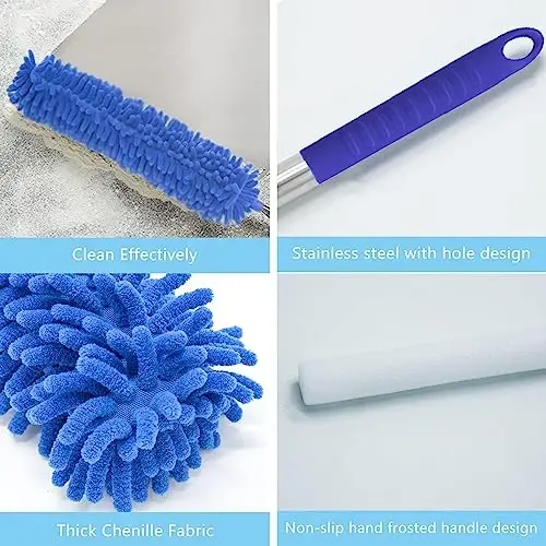 Yuqori shiftlar uchun Buysenton mikrofiber changyutgich, fan to'rlarini tozalash uchun changyutgich, 100 dyuymli teleskopik uzaytirish novchasi to'plami, qayta ishlatiladigan changyutgich, shift ventilyatorlari to'rlarini, pardalarni tozalash uchun yengil yuviladigan changyutgich. - 4