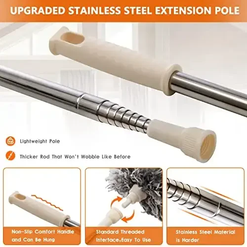 Yuqori ship foniy uchun tozalagichlar, Newliton mikrofiber tukli tozalagich, 30'' dan 100'' gacha teleskopik uzatma ustuni bilan, uy avtomobil mebellari uchun uzun cho'ziluvchan tozalagich - Modazone (1)