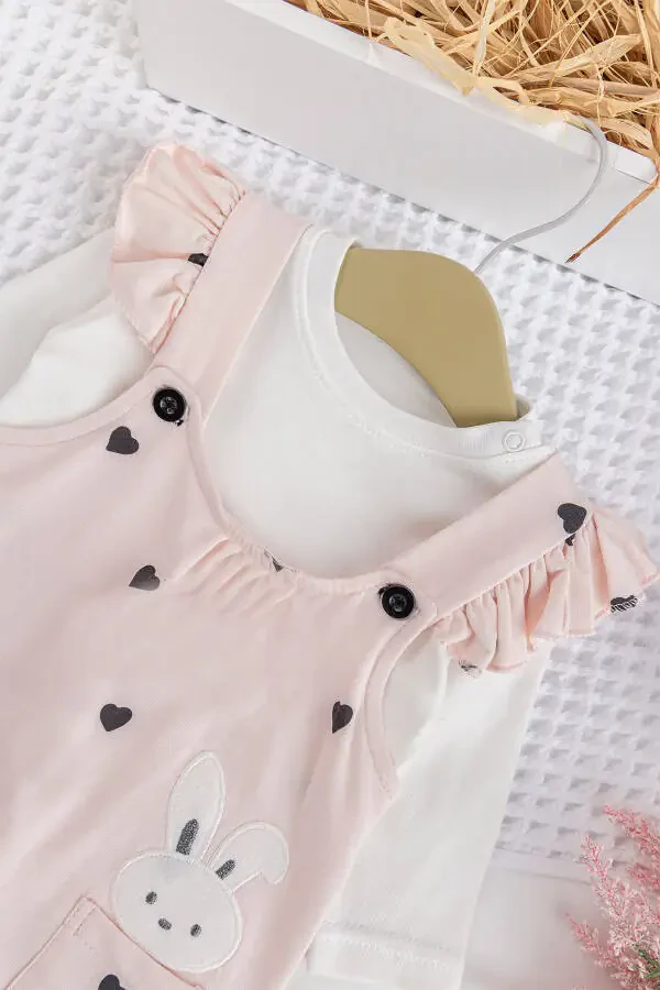 Yurak naqshli fırfırlı 100% paxta qiz bola penye tulum salopet komplekti - 2