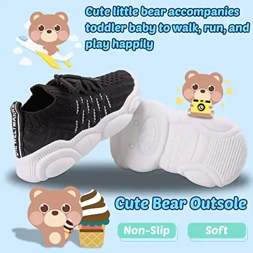 Toddler Baby Girls Boys Tennis White Walking Barefoot Slip on Shoes 18-24 Months Size 5 Wide Toe Box Summer Soft Sole Flexible Dinosaur Cheer Shoes Breathable Outdoor Soccer Rubber Sneakers - CHARROST (1)