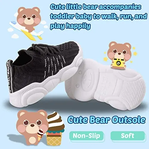 Toddler Baby Girls Boys Tennis White Walking Barefoot Slip on Shoes 18-24 Months Size 5 Wide Toe Box Summer Soft Sole Flexible Dinosaur Cheer Shoes Breathable Outdoor Soccer Rubber Sneakers - 2