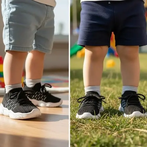 Toddler Baby Girls Boys Tennis White Walking Barefoot Slip on Shoes 18-24 Months Size 5 Wide Toe Box Summer Soft Sole Flexible Dinosaur Cheer Shoes Breathable Outdoor Soccer Rubber Sneakers - 5