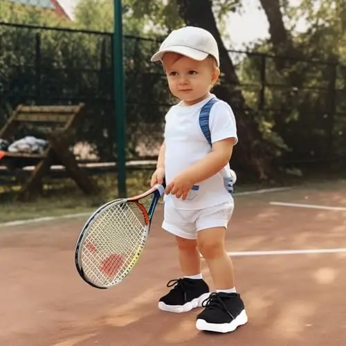 Toddler Baby Girls Boys Tennis White Walking Barefoot Slip on Shoes 18-24 Months Size 5 Wide Toe Box Summer Soft Sole Flexible Dinosaur Cheer Shoes Breathable Outdoor Soccer Rubber Sneakers - 3