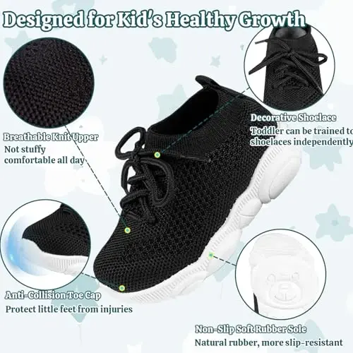 Toddler Baby Girls Boys Tennis White Walking Barefoot Slip on Shoes 18-24 Months Size 5 Wide Toe Box Summer Soft Sole Flexible Dinosaur Cheer Shoes Breathable Outdoor Soccer Rubber Sneakers - 4