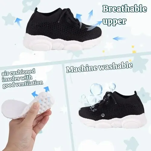 Toddler Baby Girls Boys Tennis White Walking Barefoot Slip on Shoes 18-24 Months Size 5 Wide Toe Box Summer Soft Sole Flexible Dinosaur Cheer Shoes Breathable Outdoor Soccer Rubber Sneakers - 5