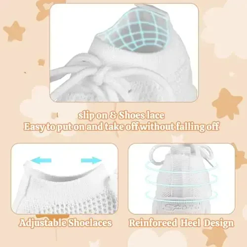 Toddler Baby Girls Boys Tennis White Walking Barefoot Slip on Shoes 18-24 Months Size 5 Wide Toe Box Summer Soft Sole Flexible Dinosaur Cheer Shoes Breathable Outdoor Soccer Rubber Sneakers - 2