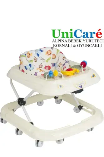 Yürüteç Bebek Yürüteci Örümcek Kornalı Oyuncaklı Bebek Yürüteci 3 Kademeli İlk Adım Yürüme Arkadaşı-KREM - 1