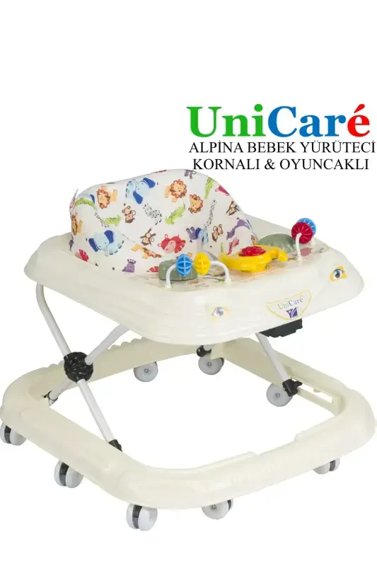 Yürüteç Bebek Yürüteci Örümcek Kornalı Oyuncaklı Bebek Yürüteci 3 Kademeli İlk Adım Yürüme Arkadaşı-KREM - 1