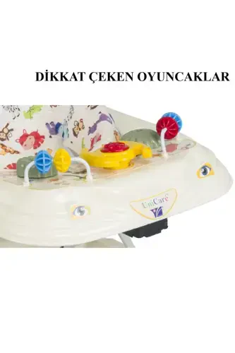 Yürüteç Bebek Yürüteci Örümcek Kornalı Oyuncaklı Bebek Yürüteci 3 Kademeli İlk Adım Yürüme Arkadaşı-KREM - 2