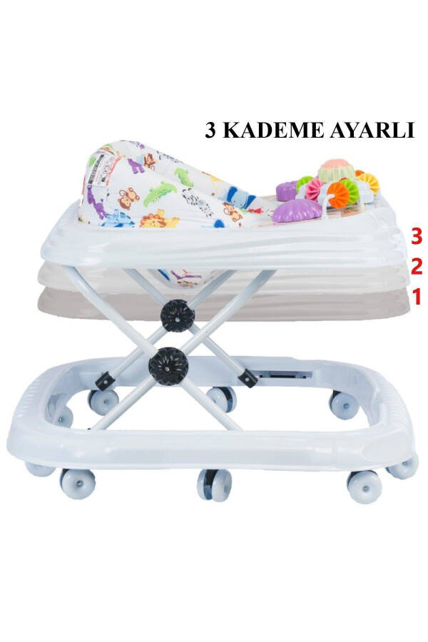 Yürüteç Bebek Yürüteci Örümcek Müzikli Işıklı Oyuncaklı Bebek Yürüteci 3 Kademeli İlk Adım Arkadaşı-BEYAZ - 7