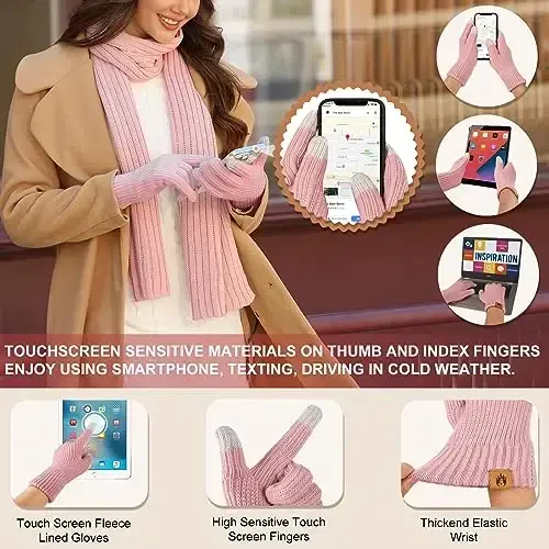 Yusongirl Winter Women Scarf Gloves Beanie Ear Muffs Socks Set Cold Weather Warm Knit Hat Fleece Long Neck Warmer 5 in 1 Set - 4