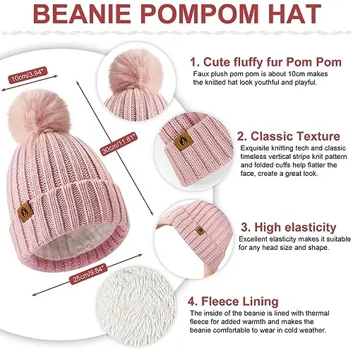 Yusongirl Winter Women Scarf Gloves Beanie Ear Muffs Socks Set Cold Weather Warm Knit Hat Fleece Long Neck Warmer 5 in 1 Set - 2