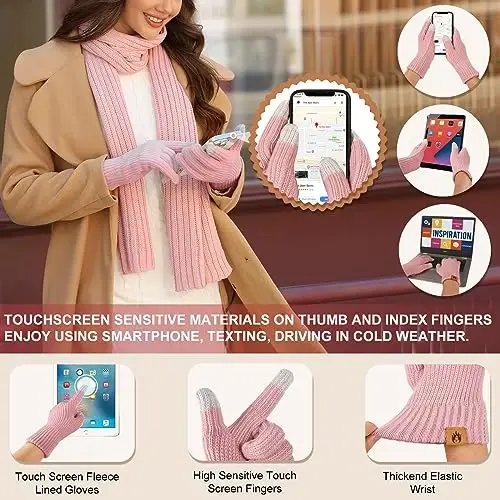 Yusongirl Winter Women Scarf Gloves Beanie Ear Muffs Socks Set Cold Weather Warm Knit Hat Fleece Long Neck Warmer 5 in 1 Set - 4