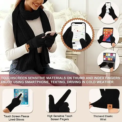 Yusongirl Winter Women Scarf Gloves Beanie Ear Muffs Socks Set Cold Weather Warm Knit Hat Fleece Long Neck Warmer 5 in 1 Set - 4