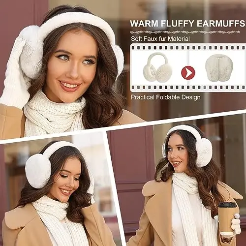 Yusongirl Qishki Ayollar Sharf Qo'lqoplar Beanie Quloqchin Paypoqlar To'plami Sovuq Ob-Havo Iliq Trikotaj Shlyapa Fleece Uzun Bo'yin Isitgich 5 in 1 To'plam - 6