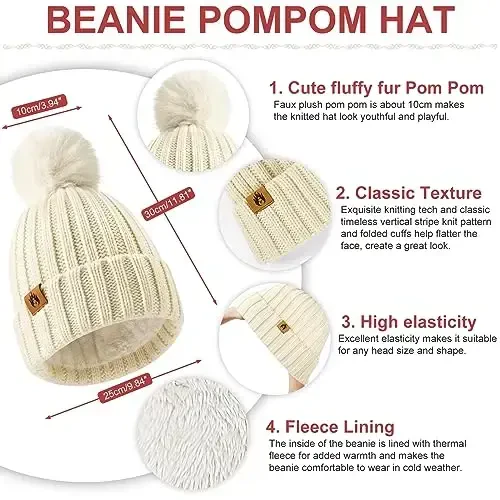 Yusongirl Qishki Ayollar Sharf Qo'lqoplar Beanie Quloqchin Paypoqlar To'plami Sovuq Ob-Havo Iliq Trikotaj Shlyapa Fleece Uzun Bo'yin Isitgich 5 in 1 To'plam - 2