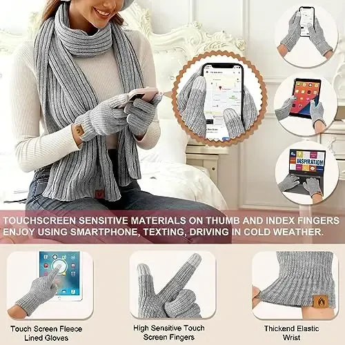 Yusongirl Qishki Ayollar Sharf Qo'lqoplar Beanie Quloqchinlar Paypoqlar To'plami Sovuq Ob-Havo Issiq Trikotaj Shlyapa Fleece Uzun Bo'yin Isitgich 5 in 1 To'plam - 4