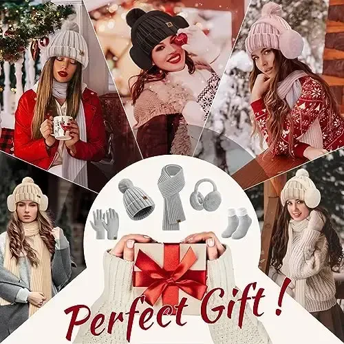 Yusongirl Qishki Ayollar Sharf Qo'lqoplar Beanie Quloqchinlar Paypoqlar To'plami Sovuq Ob-Havo Issiq Trikotaj Shlyapa Fleece Uzun Bo'yin Isitgich 5 in 1 To'plam - 5