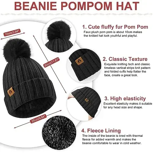 Yusongirl Qishki Ayollar Sharf Qo'lqoplar Beanie Quloqchinlar Paypoqlar To'plami Sovuq Ob-Havo Issiq Trikotaj Shlyapa Fleece Uzun Bo'yin Isitgich 5 in 1 To'plam - Modazone (1)