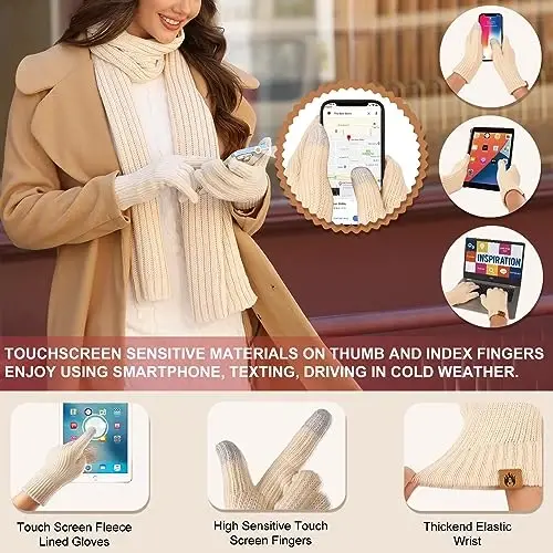 Yusongirl Winter Women Scarf Gloves Beanie Ear Muffs Socks Set Cold Weather Warm Knit Hat Fleece Long Neck Warmer 5 in 1 Set - 4