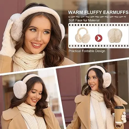 Yusongirl Winter Women Scarf Gloves Beanie Ear Muffs Socks Set Cold Weather Warm Knit Hat Fleece Long Neck Warmer 5 in 1 Set - 6