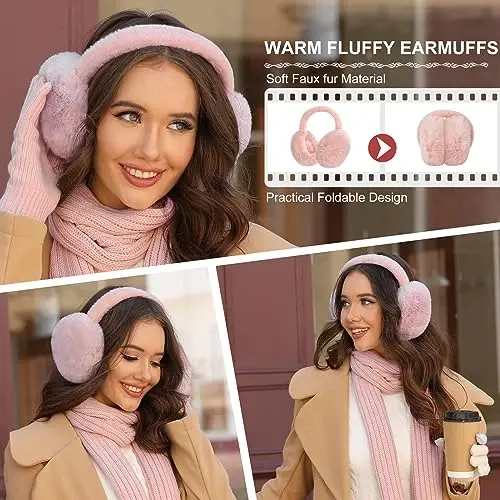 Yusongirl Winter Women Scarf Gloves Beanie Ear Muffs Socks Set Cold Weather Warm Knit Hat Fleece Long Neck Warmer 5 in 1 Set - 6