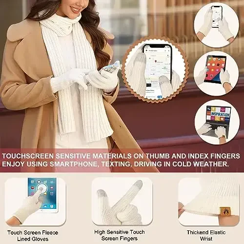 Yusongirl Winter Women Scarf Gloves Beanie Ear Muffs Socks Set Cold Weather Warm Knit Hat Fleece Long Neck Warmer 5 in 1 Set - 4