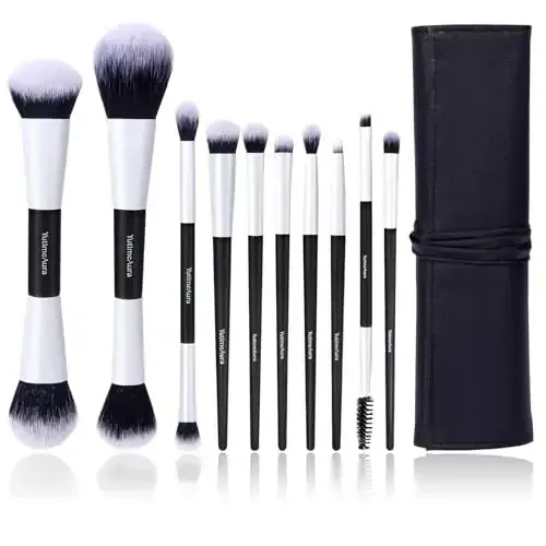 YutimeAura Makeup Brush Set 10pc, Dual-Ended Makeup Brushes For Bronzer, Contour, Eyeshadow, Blush, Concealer, Foundation 