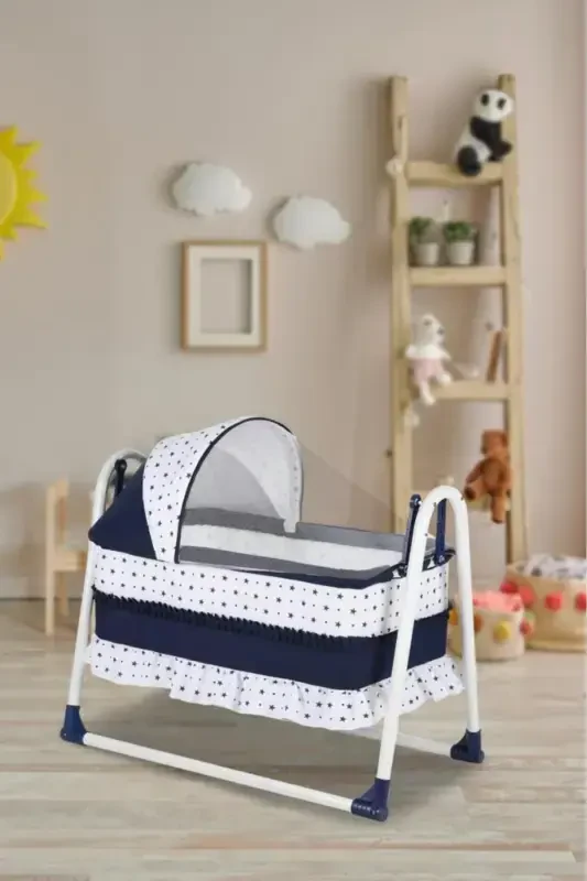 Yuvam Lyuks Sepet Beshik Portativ Bebek Beshigi Sallanar Beshik-Lacivert - 1