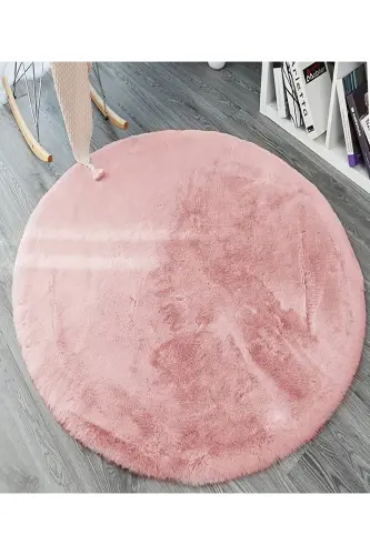 Yuvarlak Pembe Pudra Peluş Kalın Halı Yatak Odası Başucu Sevimli Prenses Odası Çocuk Odası Halı-pembe - ALGORAND HOME (1)