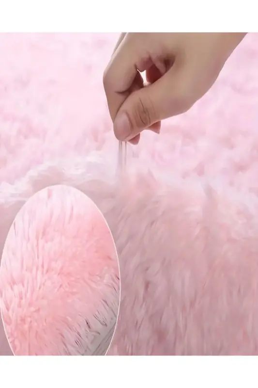 Pembe Daire Model Peluş Halı Robot Süpürgeye Uygun Kalın Yumuşak Oturma Odası Halısı - pembe - 3