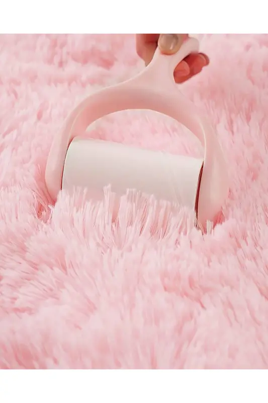 Pembe Daire Model Peluş Halı Robot Süpürgeye Uygun Kalın Yumuşak Oturma Odası Halısı - pembe - 4