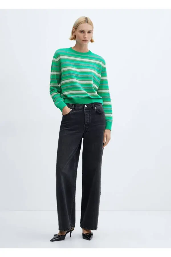 Yuvarlak yaka çizgili kazak - 2