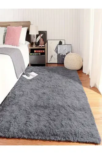 Yuviladigan Sirpanmaydigan Puffy Peluş Gilam Yollak-Antrasit - SARAR (1)