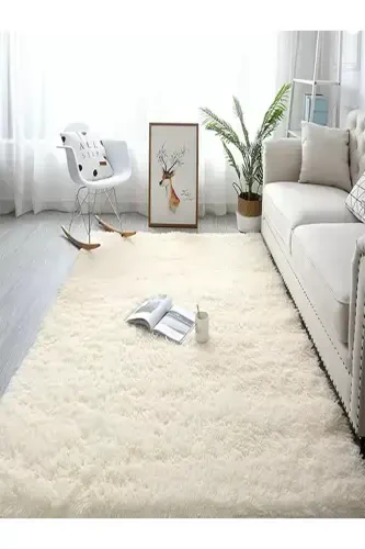 Yuviladigan Sirpanmaydigan Puffy Peluş Oshxona Koridor Salon Gilami Yo'lak-krem - 4