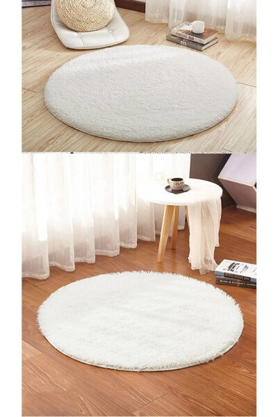 Yuvish mumkin bo'lmagan taglikli yumaloq plyush gilam oq - RASCHEL CARPET (1)