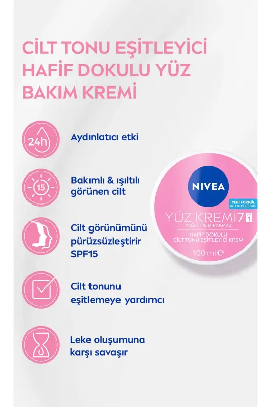 Cilt Tonu Eşitleyici Yüz Kremi 100ml, SPF15 Güneş Koruyucu, 48 Saat Nemlendirici, Koyu Leke Görünümü - 3