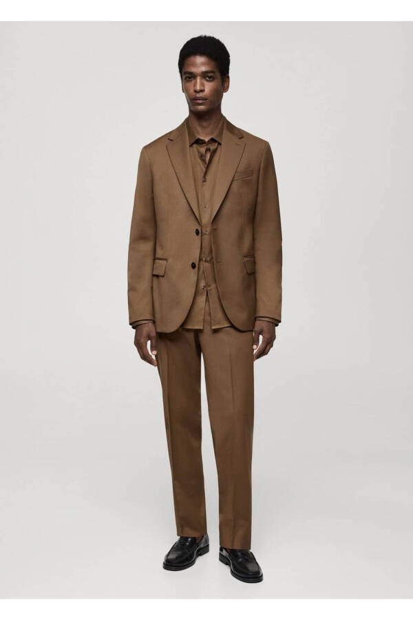 %100 işlenmemiş yün dar kesim blazer ceket - 2