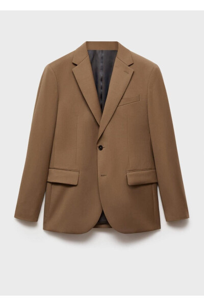 %100 işlenmemiş yün dar kesim blazer ceket - 3