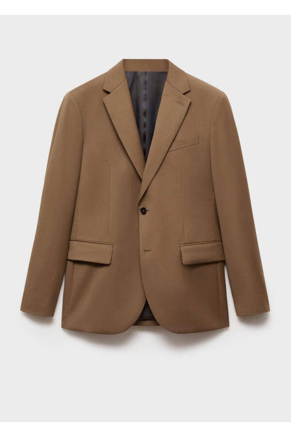 %100 işlenmemiş yün dar kesim blazer ceket - 3