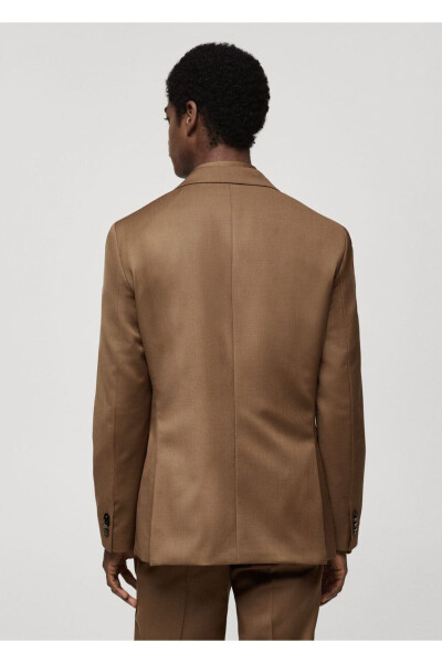 %100 işlenmemiş yün dar kesim blazer ceket - 4