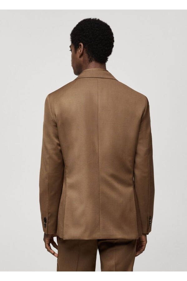 %100 işlenmemiş yün dar kesim blazer ceket - 4