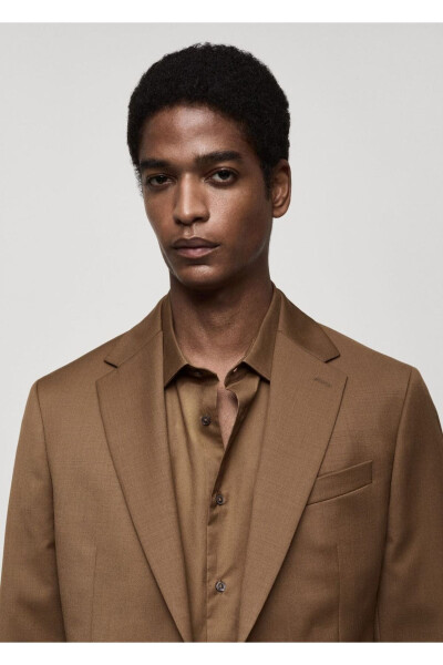 %100 işlenmemiş yün dar kesim blazer ceket - 7